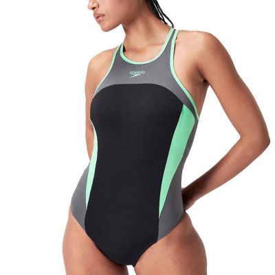 Speedo High Neck Splice Cross back Swimsuit W